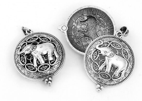 silver elephant, essential oil diffuser, locket, antique silver,