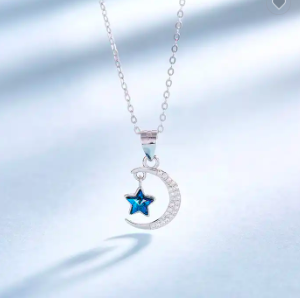 pendant necklace, 925 silver, crescent moon, star necklace